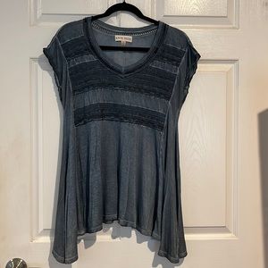 Knox Rose washed blue blouse/tunic with lace detail, size M